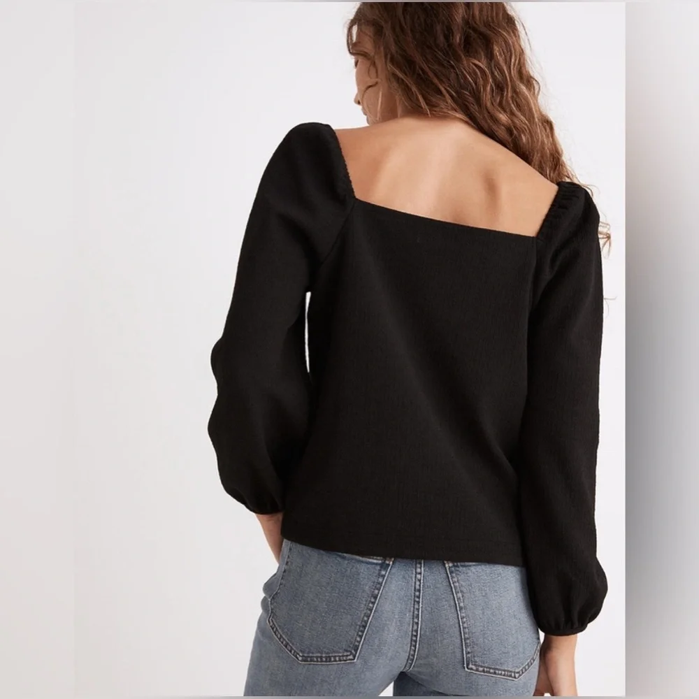 Madewell Black Square Neck Long Sleeve Puff Blouse